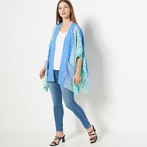 Susan Graver Printed Woven Open Front Cardigan